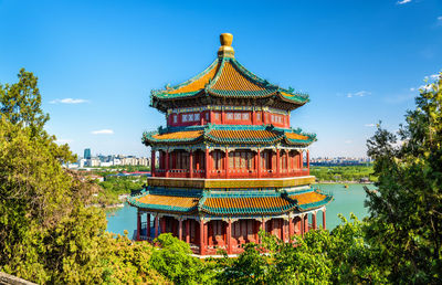 Low angle view of temple against sky