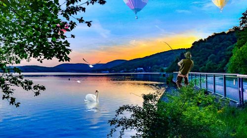View of lake at sunset