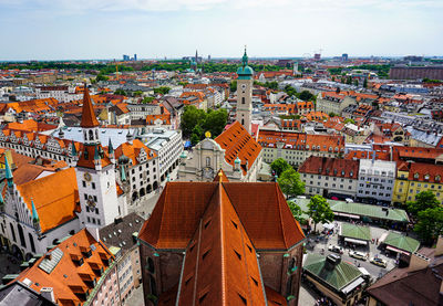 High angle view of buildings in city