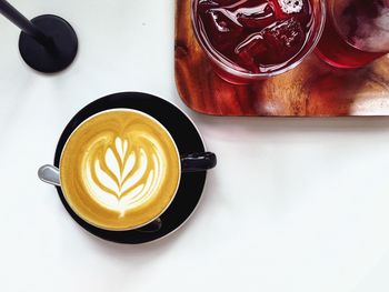 High angle view of coffee on table