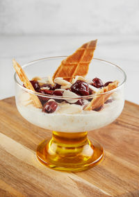 Close-up of dessert in glass on table