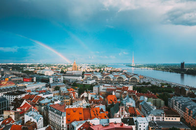 High angle view of cityscape against sky