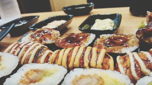 Close-up of sushi in plate
