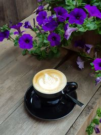 High angle view of coffee on table