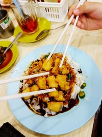 High angle view of serving food in plate