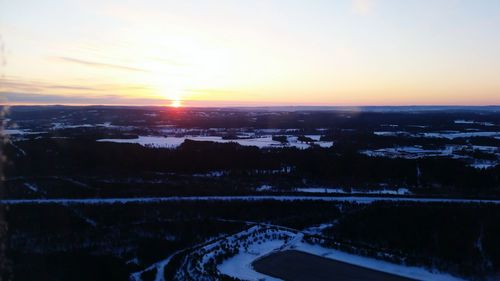 High angle view of cityscape during winter