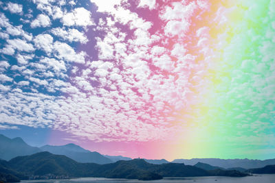 Scenic view of mountains against sky during sunset