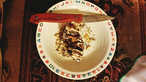 Directly above shot of food in plate on table