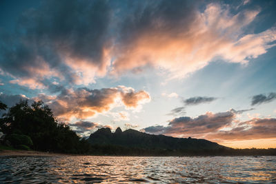 Scenic view of lake against sky during sunset