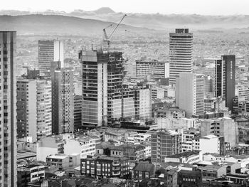 High angle view of buildings against sky in city