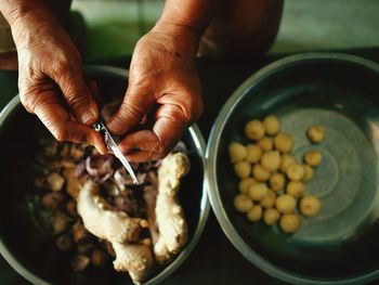 Close-up of person preparing food