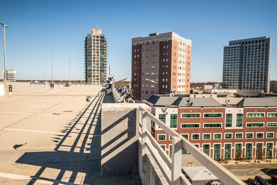 View of downtown new brunswick, new jersey on a clear sunny fall day. taken from a parking garage.