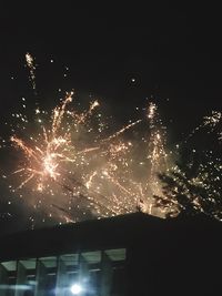 Low angle view of firework display at night