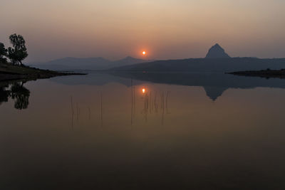 Scenic view of lake against sky during sunset