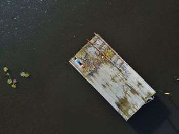 High angle view of open book on table