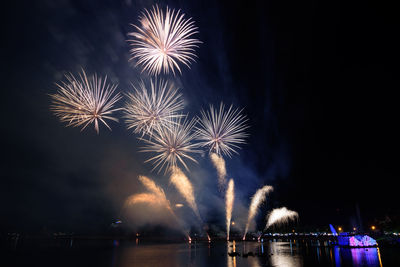 Low angle view of firework display in sky at night