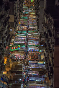 Aerial view of illuminated market at night