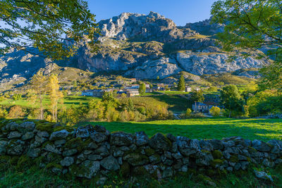 View of the town of valle de lago in the somiedo natural park in asturias 