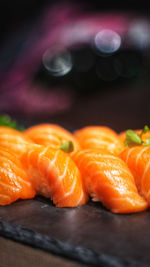 Close-up of fish in plate on table