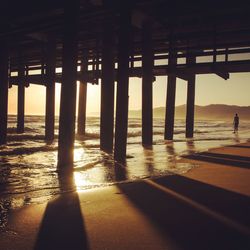 Below view of santa monica pier during sunset