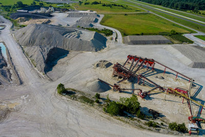 High angle view of construction site on field