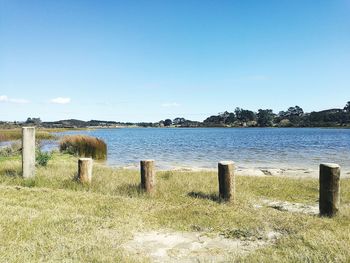 Scenic view of lake against clear sky