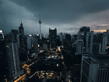 High angle view of kl cityscape against sky