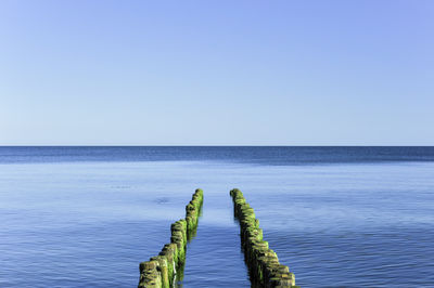 Scenic view of sea against blue sky