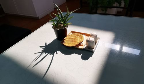 High angle view of food on table