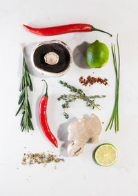 High angle view of fruits in plate on table