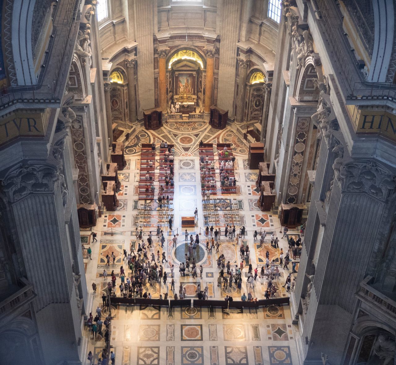 architecture, indoors, built structure, low angle view, church, history, culture, architectural column, retail, tourism, architectural feature, famous place, arch, place of worship, modern, international landmark