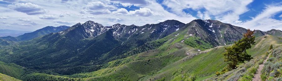 Panoramic view of mountain range against sky