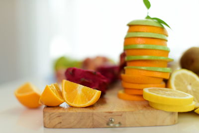 Close-up of fruits on cutting board