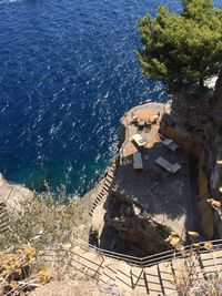 High angle view of castle by sea