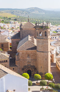 High angle view of buildings in town
