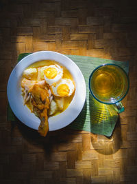 High angle view of breakfast on table