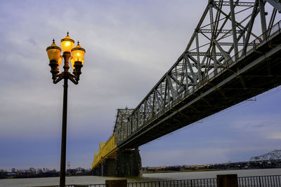 Low angle view of bridge against cloudy sky