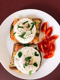 High angle view of breakfast served on plate