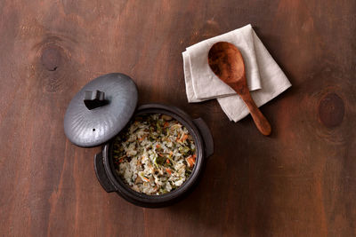 High angle view of food on table