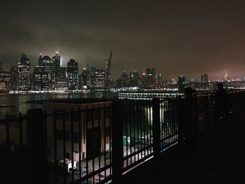 Illuminated cityscape against sky at night