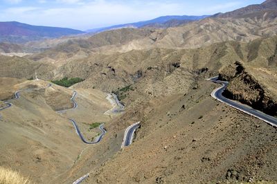 High angle view of mountain road against sky