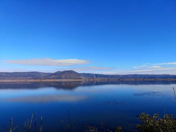 Scenic view of lake against blue sky