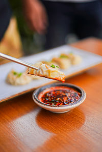 Close-up of food in plate on table