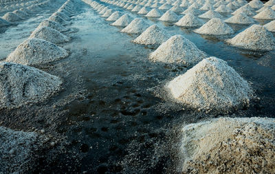 Sea salt farm at samut sakhon, thailand. organic sea salt. evaporation and crystallization.