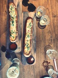 High angle view of food on table