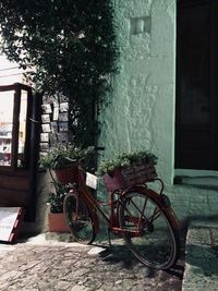 Bicycle against building