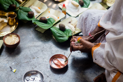 High angle view of food on table