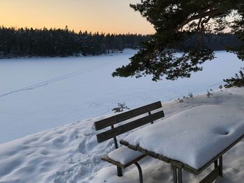 Scenic view of snow covered landscape against sky