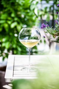 Close-up of wineglass on table