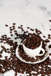 High angle view of coffee beans on table